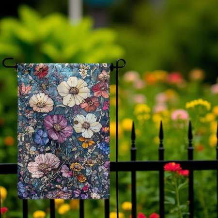 Anti Trump Garden Flag with Stained Glass Flower Design - Express Your Views