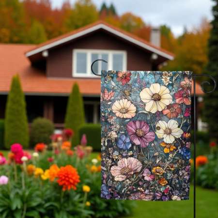 Anti Trump Garden Flag with Stained Glass Flower Design - Express Your Views