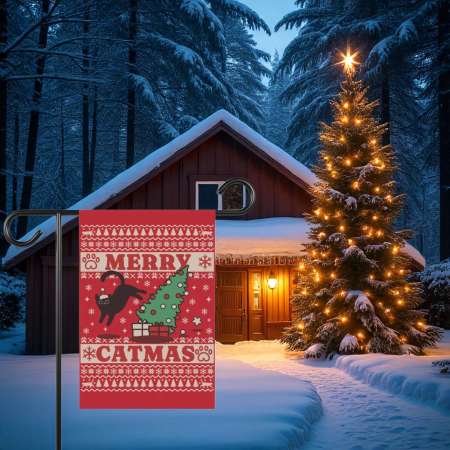 Black Cat Garden Flag for Christmas | Durable Holiday Yard Decor