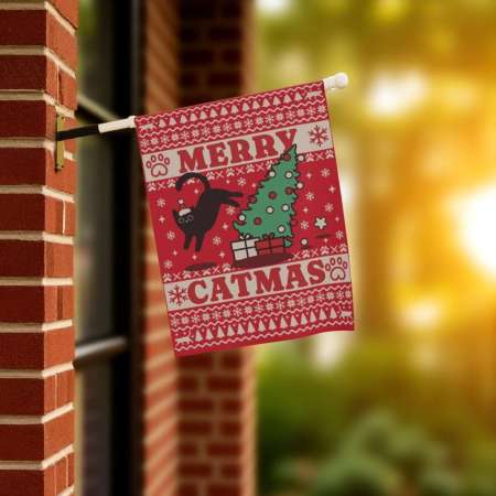 Black Cat Garden Flag for Christmas | Durable Holiday Yard Decor