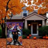 Black Cat Witch Flag, Spooky Halloween Garden Decoration