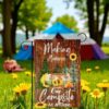 Camping Garden Flag with Rustic Camper and Sunflower Design