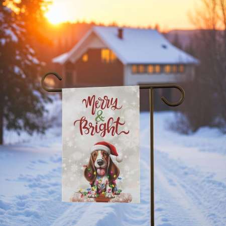 Christmas Basset Hound Flag for Garden Holiday Decor | Festive Outdoor Style