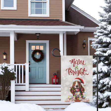 Christmas Basset Hound Flag for Garden Holiday Decor | Festive Outdoor Style