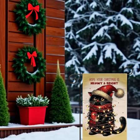 Christmas Garden Flag Black Cat Holiday Decor | Festive Outdoor Sign
