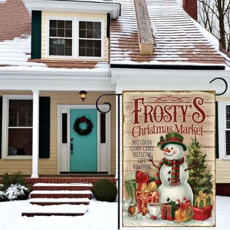 Christmas Market Garden Flag - Festive Snowman Holiday Decor