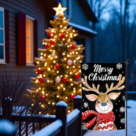 Christmas Reindeer Garden Flag - Whimsical Sublimation Design