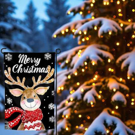 Christmas Reindeer Garden Flag - Whimsical Sublimation Design