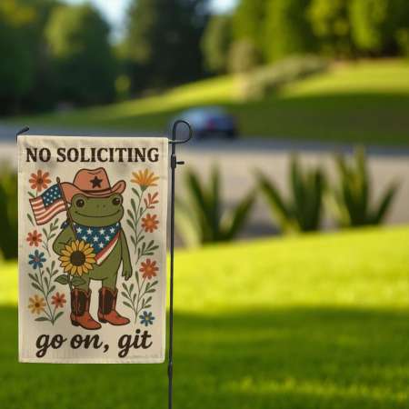 Funny No Soliciting Garden Flag with Frog | Patriotic Yard Decor