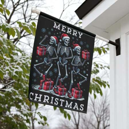 Christmas Garden Flag Funny Skeleton Banner for Front Porch Decor