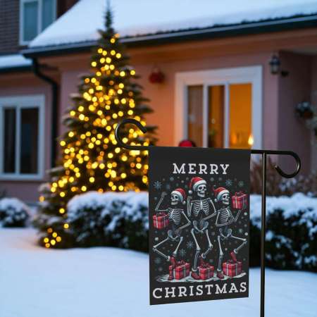 Christmas Garden Flag Funny Skeleton Banner for Front Porch Decor