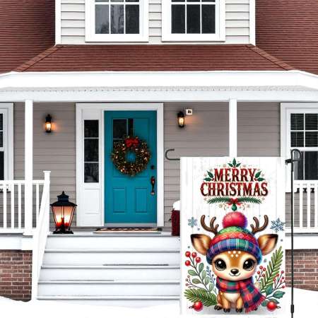 Garden Flag Reindeer Christmas Yard Sign Durable Festive Decor