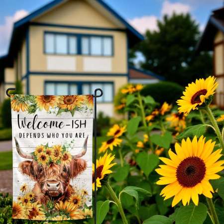 Garden Flag Sublimation Design Highland Cow Sunflowers | Unique Outdoor Decor