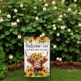 Garden Flag Sublimation Design, Highland Cow with Sunflowers