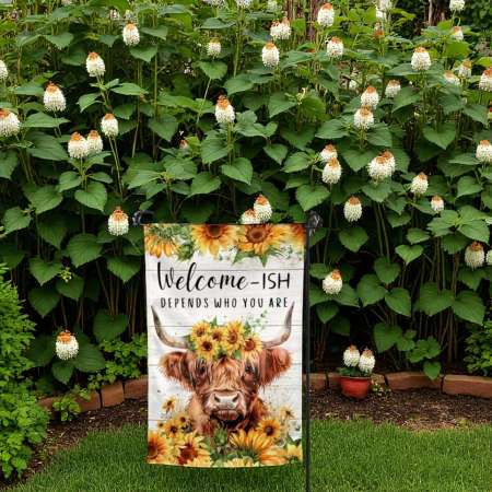 Garden Flag Sublimation Design Highland Cow Sunflowers | Unique Outdoor Decor