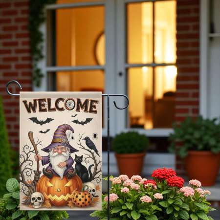 Gnome With Pumpkin Garden Flag - Cute Halloween Decor