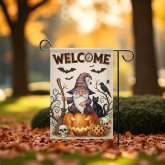 Gnome With Pumpkin Garden Flag - Cute Halloween Decor