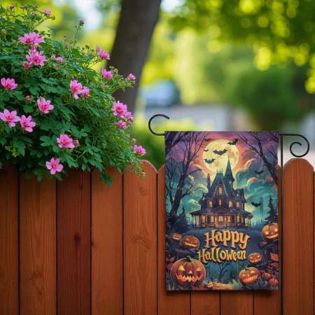 Halloween Garden Flag Haunted House Porch Decor - Spooky Outdoor Style