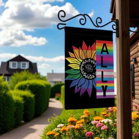 LGBTQ+ Pride Garden Flag - Vibrant Rainbow Sunflower Decor