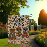 Love Always Wins Garden Flag – Colorful LGBTQ Pride Dog Decor
