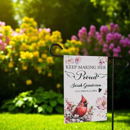 Personalized Memorial Garden Flag - Custom Cardinal Floral Tribute