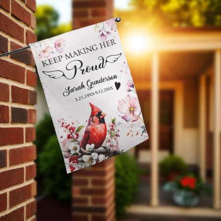 Personalized Memorial Garden Flag - Custom Cardinal Floral Tribute