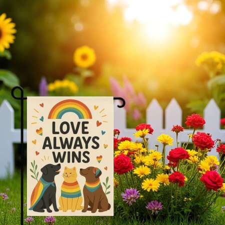 Pride Garden Flag for Outdoor Decor | Love Wins Rainbow Dog Flag