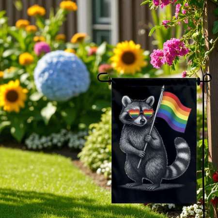 Raccoon Pride Garden Flag for Colorful LGBT Outdoor Decor