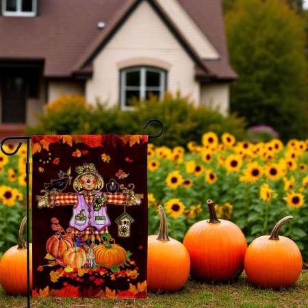 Scarecrow Thanksgiving Flag for Autumn Decor and Harvest Blessings