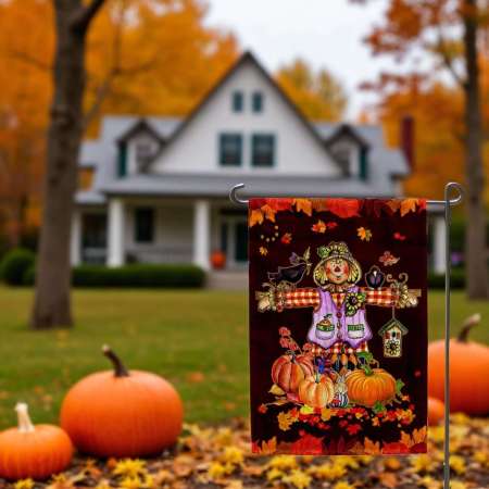 Scarecrow Thanksgiving Flag for Autumn Decor and Harvest Blessings