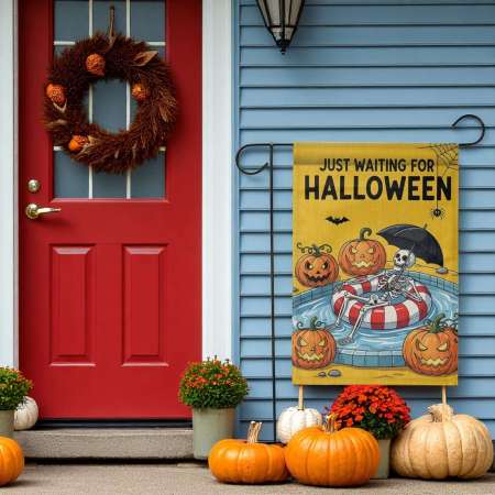 Skeleton Pool Float Flag - Durable Funny Halloween Yard Decor