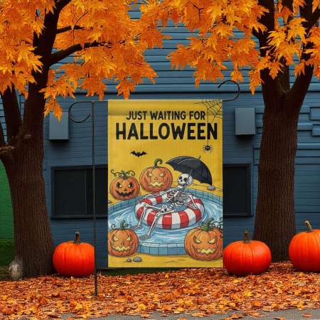 Skeleton Pool Float Flag - Durable Funny Halloween Yard Decor