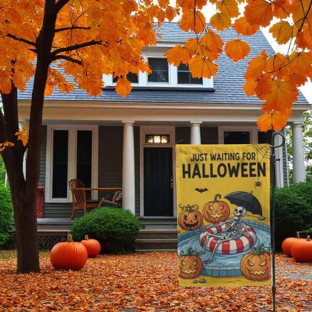 Skeleton Pool Float Flag - Durable Funny Halloween Yard Decor