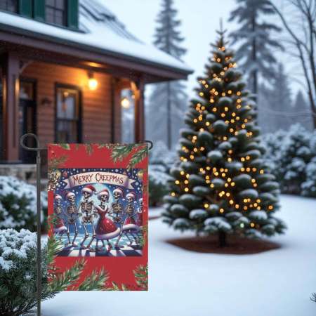 Skeleton Santa Claus Flag for Halloween Christmas Yard Decor