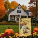Thanksgiving Garden Flag, Vintage Turkey Pumpkins