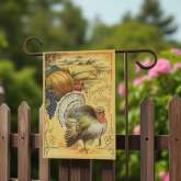 Thanksgiving Garden Flag with Vintage Turkey and Pumpkins Decor