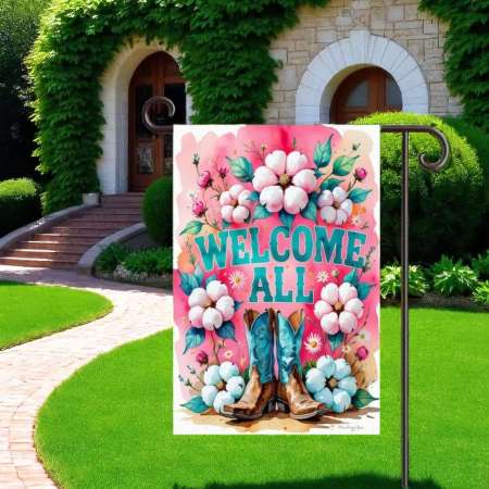 Welcome Garden Flag Blue Flowers Yard Decor Elegant Outdoor