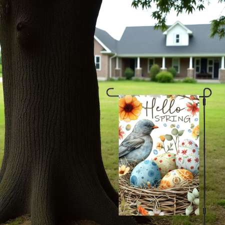Welcome Spring Garden Flag with Bird Nest Design | Durable Decor