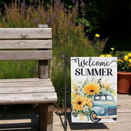 Welcome Summer Garden Flag Colorful Yard Decor Durable Outdoor