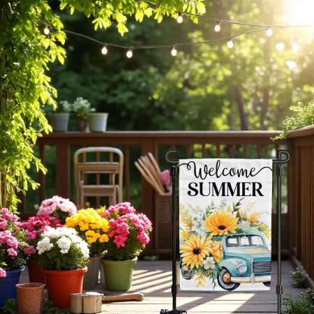 Welcome Summer Garden Flag Colorful Yard Decor Durable Outdoor
