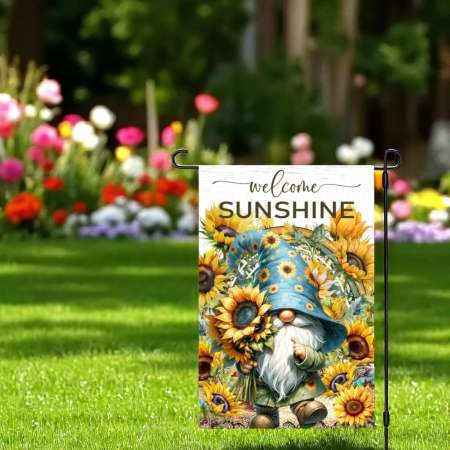 Welcome Sunshine Garden Flag Sunflower Gnome Decor Instant Download