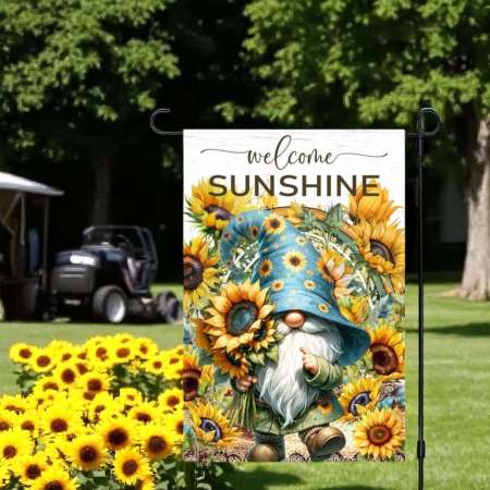 Welcome Sunshine Garden Flag Sunflower Gnome Decor Instant Download