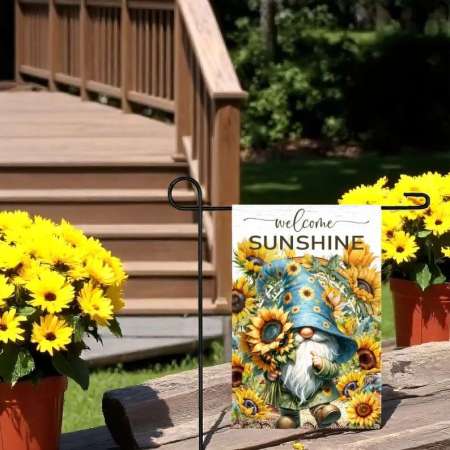 Welcome Sunshine Garden Flag Sunflower Gnome Decor Instant Download