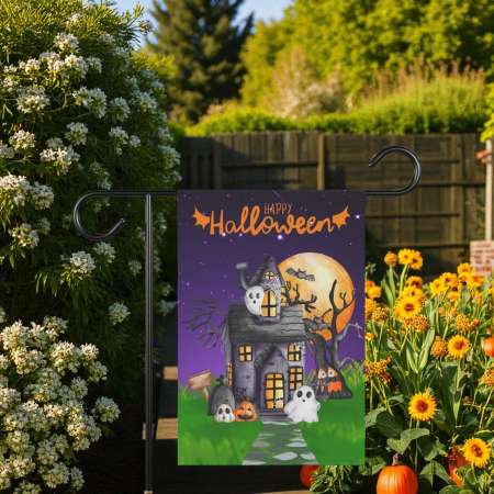 Halloween Garden Flag - Haunted House and Ghost Decor