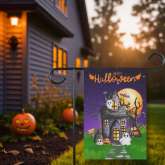 Halloween Garden Flag, Haunted House Ghost and Pumpkin Decor