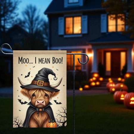 Halloween Highland Cow Garden Flag | Spooky Farmhouse Decor