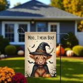 Halloween Highland Cow Garden Flag, Spooky Farmhouse Yard Decor