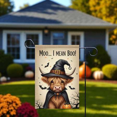 Halloween Highland Cow Garden Flag | Spooky Farmhouse Decor