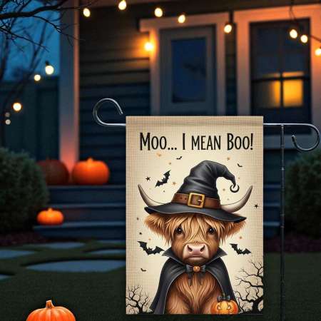 Halloween Highland Cow Garden Flag | Spooky Farmhouse Decor