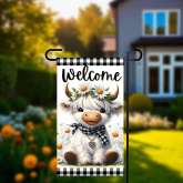 Highland Cow Flag, Cute White Farmhouse Outdoor Decor
